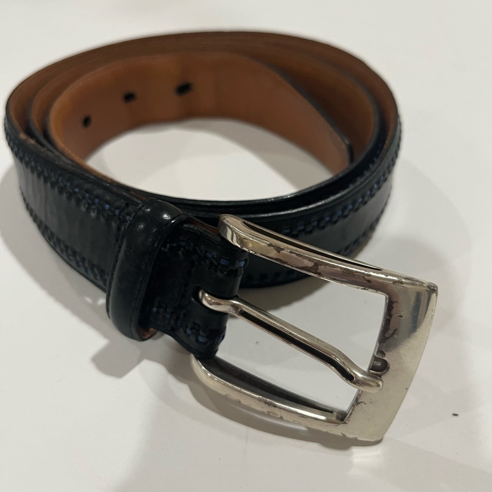 Nat Nast genuine, leather belt, black blue stitch, 36